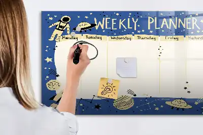 Kosmiczny planer tygodniowy z tablicą magnetyczną i pisakiem