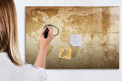 Tablica magnetyczna z motywem mapy świata w stylu vintage