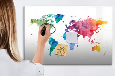 Tablica magnetyczna do pisania z motywem akwarelowej mapy świata
