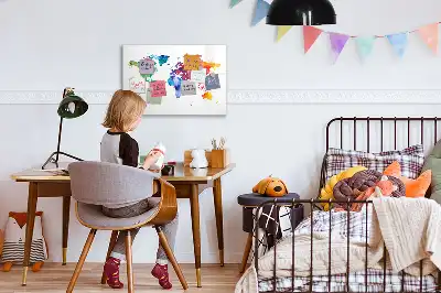 Tablica magnetyczna do pisania z motywem akwarelowej mapy świata
