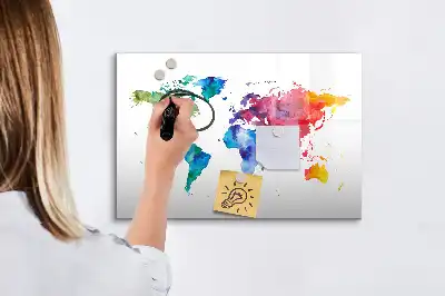 Tablica magnetyczna do pisania z motywem akwarelowej mapy świata