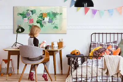 Tablica magnetyczna do pisania z motywem akwarelowej mapy świata