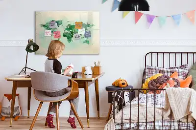 Tablica magnetyczna do pisania z motywem akwarelowej mapy świata