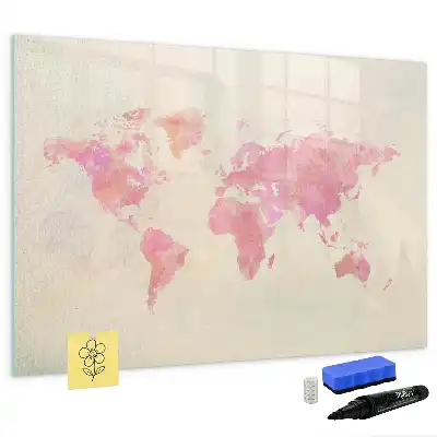 Akwarelowa mapa świata z tablicą magnetyczną i pisakiem