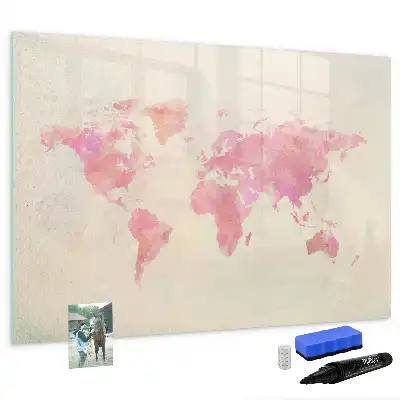 Akwarelowa mapa świata z tablicą magnetyczną i pisakiem
