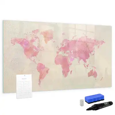 Akwarelowa mapa świata z tablicą magnetyczną i pisakiem