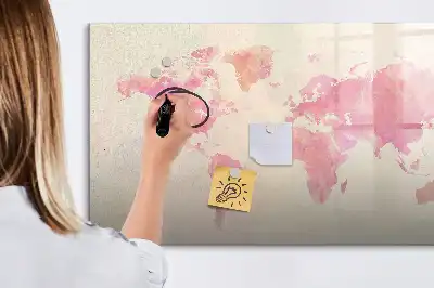 Akwarelowa mapa świata z tablicą magnetyczną i pisakiem