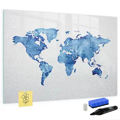 Akwarelowa mapa świata z tablicą magnetyczną i pisakiem