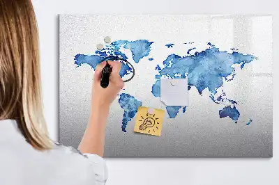 Akwarelowa mapa świata z tablicą magnetyczną i pisakiem