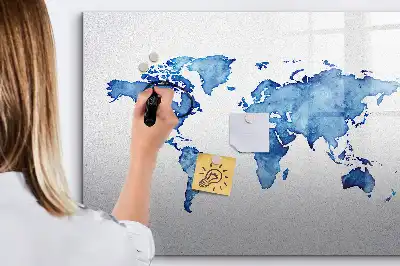 Akwarelowa mapa świata z tablicą magnetyczną i pisakiem