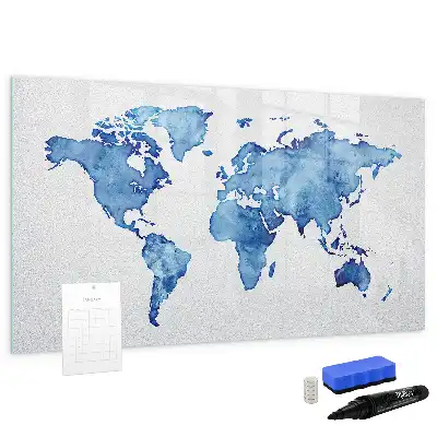 Akwarelowa mapa świata z tablicą magnetyczną i pisakiem