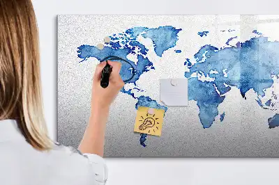 Akwarelowa mapa świata z tablicą magnetyczną i pisakiem