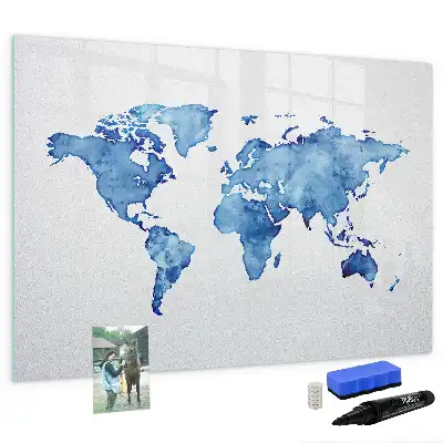Akwarelowa mapa świata z tablicą magnetyczną i pisakiem