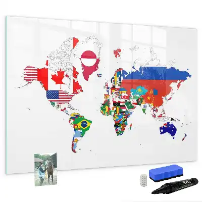 Tablica magnetyczna do pisania z motywem mapy flag państwowych