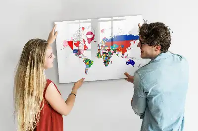 Tablica magnetyczna do pisania z motywem mapy flag państwowych