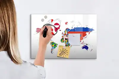 Tablica magnetyczna do pisania z motywem mapy flag państwowych
