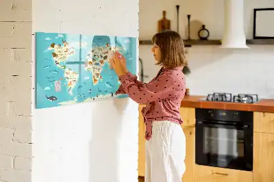 Tablica magnetyczna do pisania z motywem mapy świata zwierząt