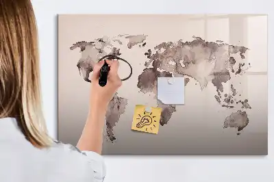 Tablica magnetyczna do pisania z motywem akwarelowej mapy świata