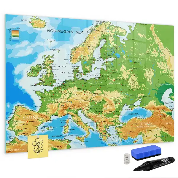 Geograficzna mapa świata w wersji jako tablica magnetyczna z pisakiem