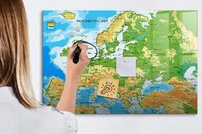 Geograficzna mapa świata w wersji jako tablica magnetyczna z pisakiem