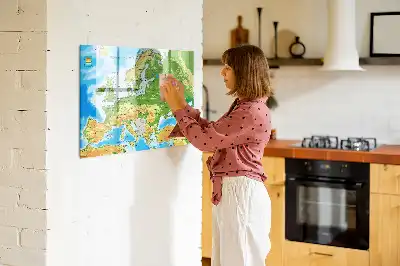Geograficzna mapa świata w wersji jako tablica magnetyczna z pisakiem