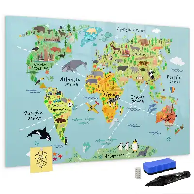 Mapa świata ze zwierzętami tablica magnetyczna do pisania