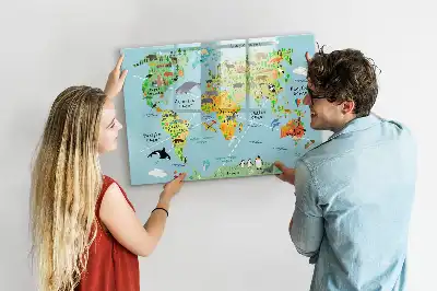 Mapa świata ze zwierzętami tablica magnetyczna do pisania