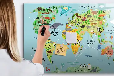 Mapa świata ze zwierzętami tablica magnetyczna do pisania