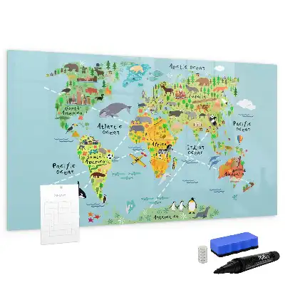 Mapa świata ze zwierzętami tablica magnetyczna do pisania