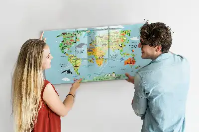 Mapa świata ze zwierzętami tablica magnetyczna do pisania