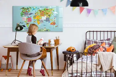 Mapa świata ze zwierzętami tablica magnetyczna do pisania