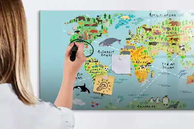 Mapa świata ze zwierzętami tablica magnetyczna do pisania