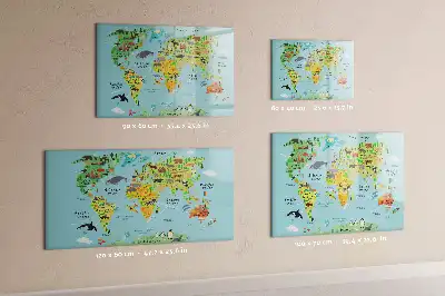 Mapa świata ze zwierzętami tablica magnetyczna do pisania