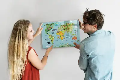 Mapa świata ze zwierzętami tablica magnetyczna do pisania