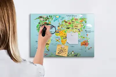 Mapa świata ze zwierzętami tablica magnetyczna do pisania