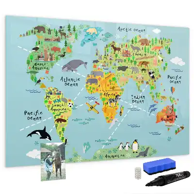 Mapa świata ze zwierzętami tablica magnetyczna do pisania