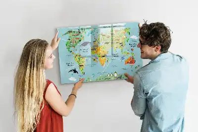 Mapa świata ze zwierzętami tablica magnetyczna do pisania