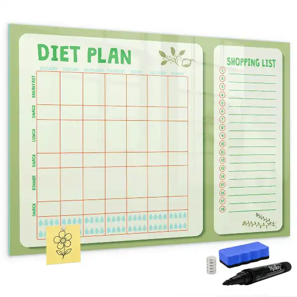 Tablica magnetyczna do pisania z planem tygodniowego menu