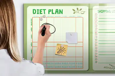 Tablica magnetyczna do pisania z planem tygodniowego menu