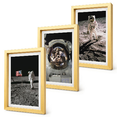 Zestaw 3 obrazów w ramie Lądowanie astronautów na Księżycu zdjęcia