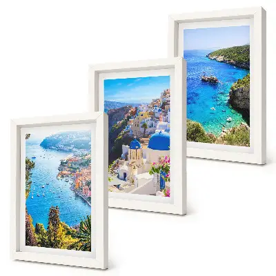 Zestaw obrazów dekoracja ścienna z greckimi nadmorskimi widokami i miastem Oia na Santorini