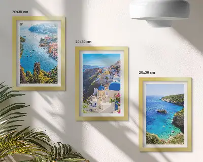 Zestaw obrazów dekoracja ścienna z greckimi nadmorskimi widokami i miastem Oia na Santorini