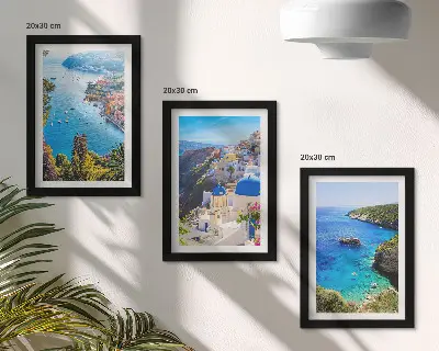 Zestaw obrazów dekoracja ścienna z greckimi nadmorskimi widokami i miastem Oia na Santorini