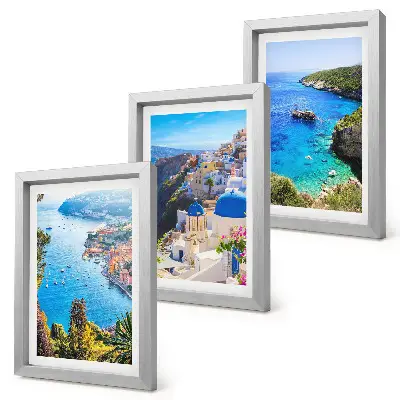 Zestaw obrazów dekoracja ścienna z greckimi nadmorskimi widokami i miastem Oia na Santorini