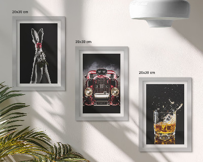 Dekoracja ścienna zestaw obrazów Kobiece nogi z różą stary samochód szklanka whisky