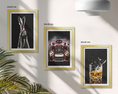 Dekoracja ścienna zestaw obrazów Kobiece nogi z różą stary samochód szklanka whisky