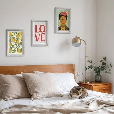 Zestaw obrazów dekoracja ścienna z motywem cytryn napisu LOVE i portretu Fridy Kahlo
