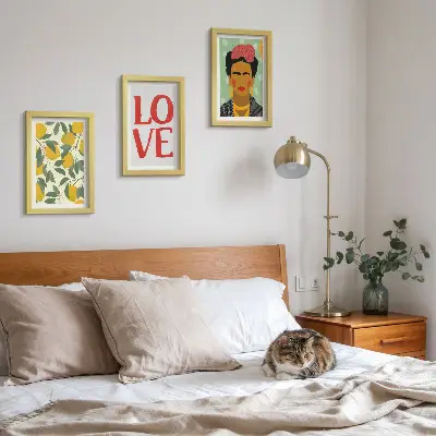Zestaw obrazów dekoracja ścienna z motywem cytryn napisu LOVE i portretu Fridy Kahlo