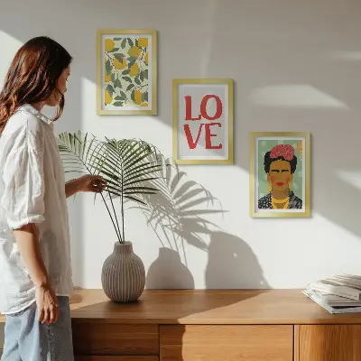 Zestaw obrazów dekoracja ścienna z motywem cytryn napisu LOVE i portretu Fridy Kahlo