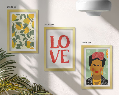 Dekoracja ścienna zestaw obrazów Cytryny napis LOVE malowany portret Fridy Kahlo